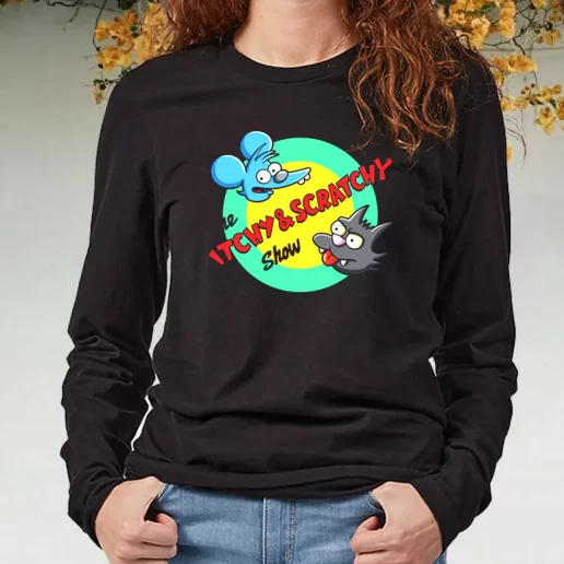 Black Long Sleeve T Shirt Itchy And Scratchy Show Rocket 1