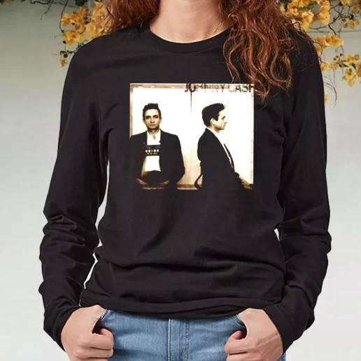 Black Long Sleeve T Shirt Johnny Cash Mugshot 1