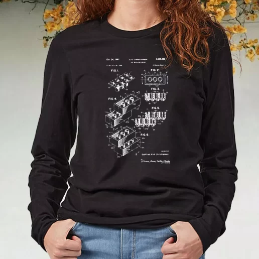 Black Long Sleeve T Shirt Lego Brick Patent 1