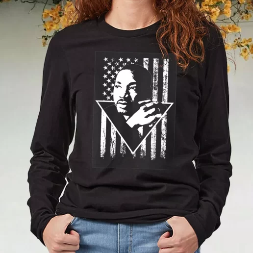 Black Long Sleeve T Shirt Martin Luther King Jr Distressed Usa Flag 1