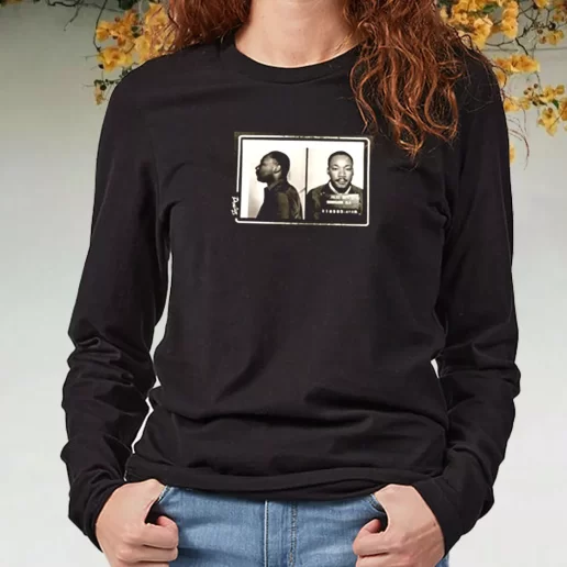 Black Long Sleeve T Shirt Martin Luther King Jr Mugshot 1