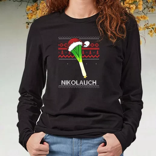 Black Long Sleeve T Shirt Nikolauch Santa Hat Xmas Present 1