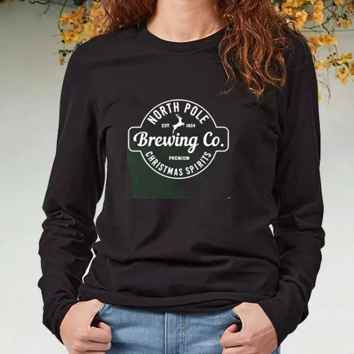 Black Long Sleeve T Shirt North Pole Brewing Co Christmas Spirits Xmas Present 1