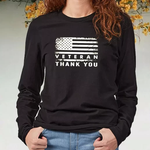 Black Long Sleeve T Shirt Patriotic American Flag Thank You Navy Veterans Day Gifts 1