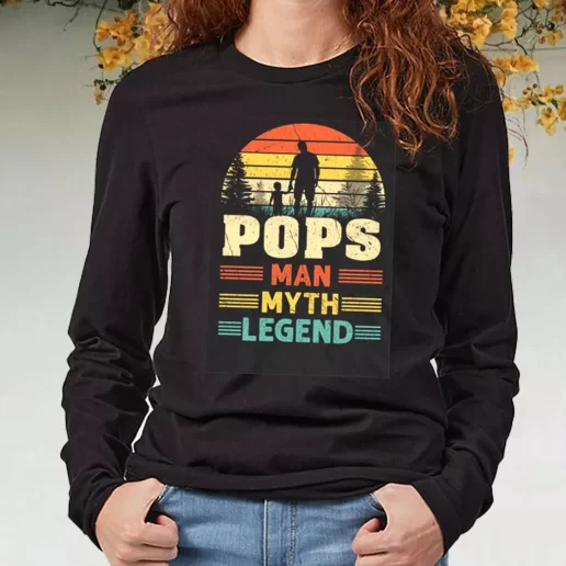 Black Long Sleeve T Shirt Pops The Man The Myth The Legend Sunset DIY Father Day Gift 1