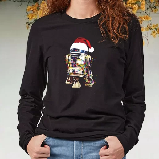 Black Long Sleeve T Shirt R2D2 Christmas Lights Xmas Present 1