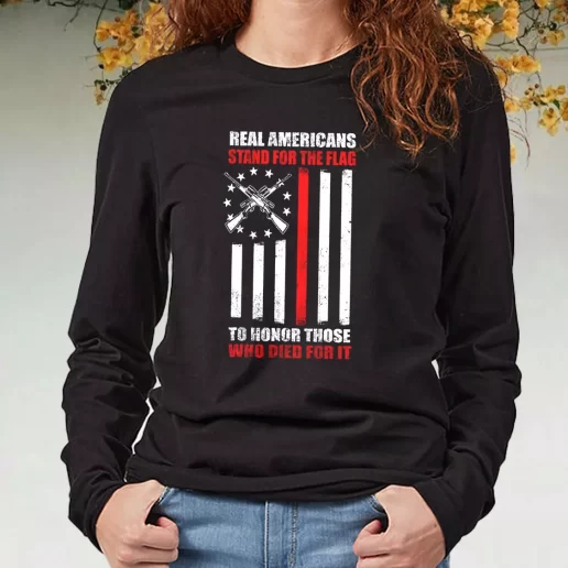 Black Long Sleeve T Shirt Real Americans Stand for the Flag Navy Veterans Day Gifts 1