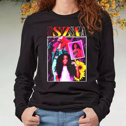 Black Long Sleeve T Shirt SZA Girl Rapper 90s Bootleg Retro 1