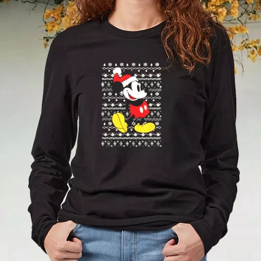 Black Long Sleeve T Shirt Santa Mickey mouse ugly Christmas Xmas Present 1