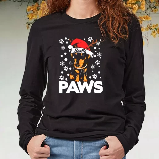 Black Long Sleeve T Shirt Santa Paws Dachshund Dog Christmas Xmas Present 1