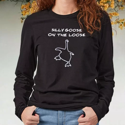 Black Long Sleeve T Shirt Silly Goose On The Loose Drawing 1