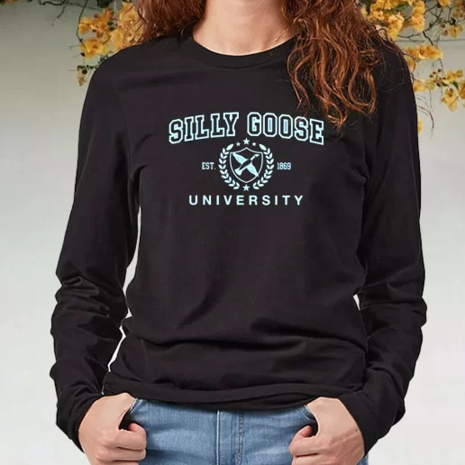 Black Long Sleeve T Shirt Silly Goose University Est 1869 1