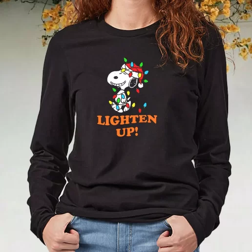 Black Long Sleeve T Shirt Snoopy Christmas Lighten Up Xmas Present 1