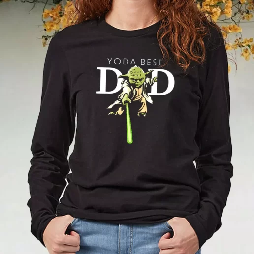 Black Long Sleeve T Shirt Star Wars Yoda Lightsaber Best Dad DIY Father Day Gift 1