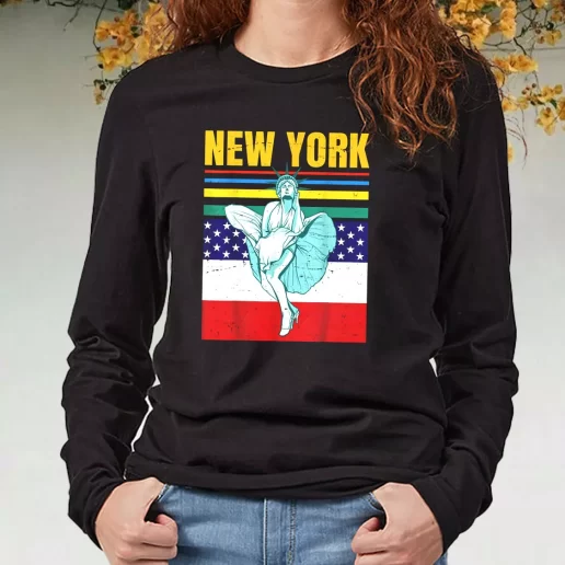 Black Long Sleeve T Shirt Statue Of Liberty New York Retro America Navy Veterans Day Gifts 1