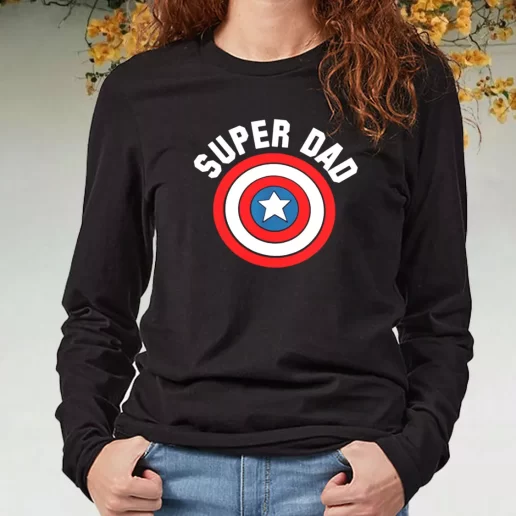 Black Long Sleeve T Shirt Super Dad Captain America Shield DIY Father Day Gift 1