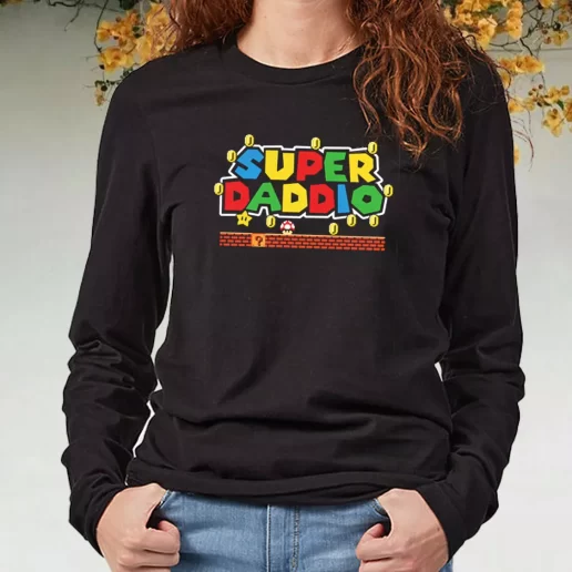 Black Long Sleeve T Shirt Super Daddio Mario Style DIY Father Day Gift 1