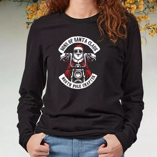 Black Long Sleeve T Shirt The North Pole Chapter Biker Christmas Xmas Present 1