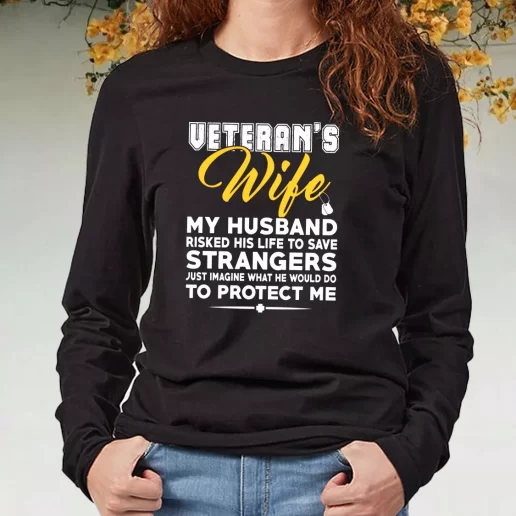 Black Long Sleeve T Shirt Veterans Wife My Husband Navy Veterans Day Gifts 1