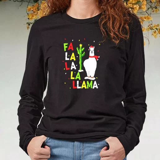 Black Long Sleeve T Shirt Xmas Falala Alpaca Funny Ugly Xmas Present 1
