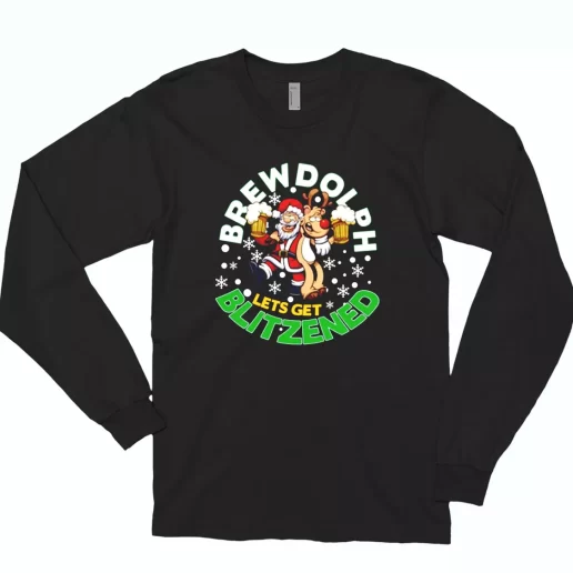 Brewdolph Lets Get Blitzened Christmas Long Sleeve T Shirt Xmas Gift 1