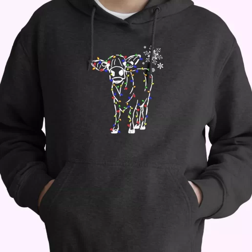 Christmas Cow Light Hoodie Xmas Outfits 1