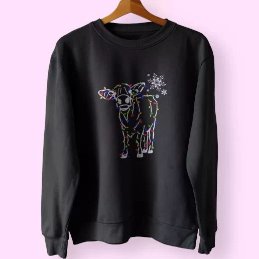 Christmas Cow Light Sweatshirt Xmas Outfit 1