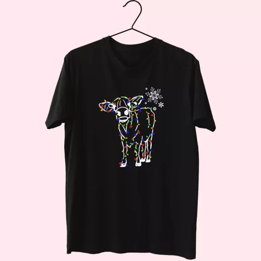 Christmas Cow Light T Shirt Xmas Design 1