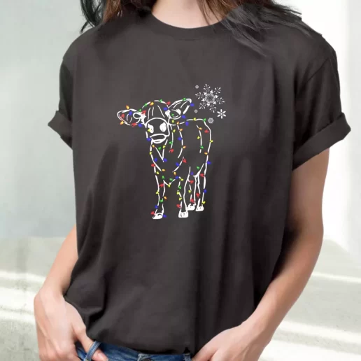 Classic T Shirt Christmas Cow Light Cute Xmas Shirts 1