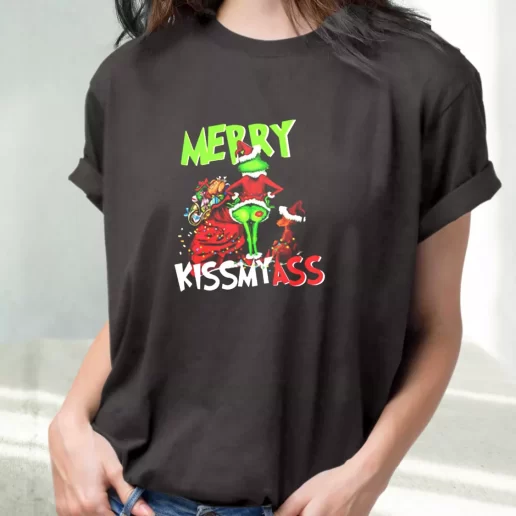 Classic T Shirt Grinch Merry Kiss My Ass Cute Xmas Shirts 1