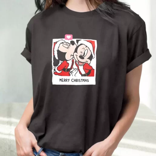 Classic T Shirt Love SANTA MICKEY MOUSE AND MINNIE Cute Xmas Shirts 1