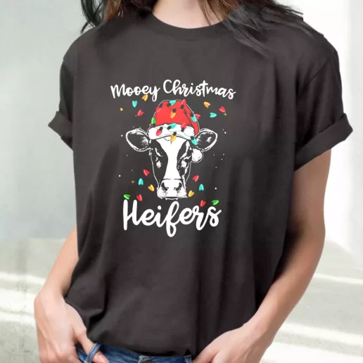 Classic T Shirt Mooey Christmas Heifers Santa Xmas Lights Cow Cute Xmas Shirts 1