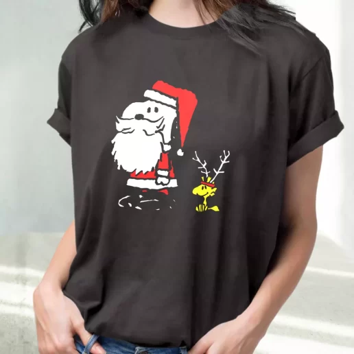 Classic T Shirt Peanuts Snoopy and Woodstock Santa Antlers Cute Xmas Shirts 1