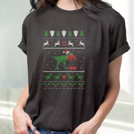 Classic T Shirt T Rex Eating Reindeer Ugly Christmas Cute Xmas Shirts 1
