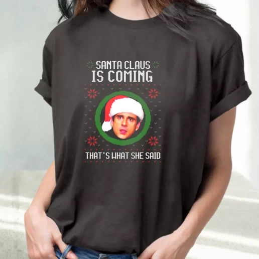 Classic T Shirt The Office Santa Is Coming Cute Xmas Shirts 1