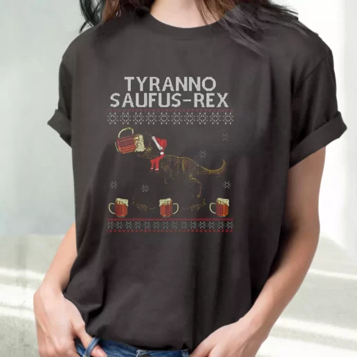Classic T Shirt Tyranno Saufus Rex Drink Beer Cute Xmas Shirts 1