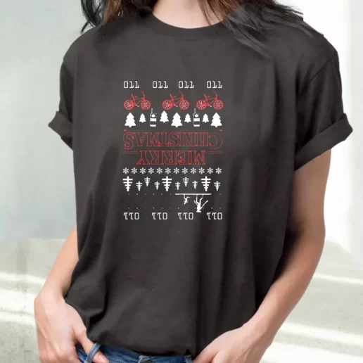 Classic T Shirt Upside Down Stranger Things Merry Christmas Cute Xmas Shirts 1
