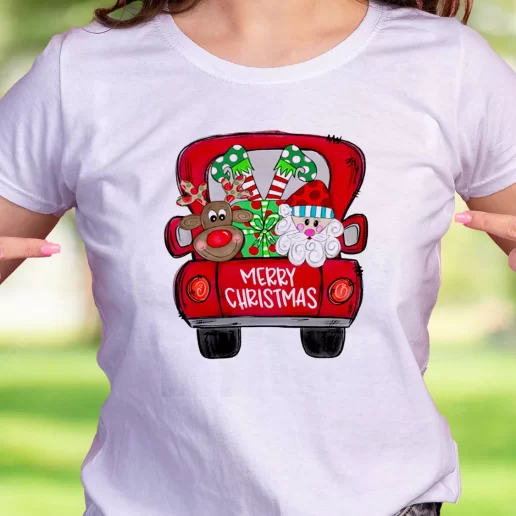 Cool T Shirt Merry Christmas Red Trees Truck Trendy Christmas Gift 1