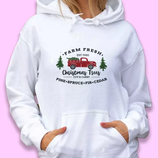 Cute Hoodie Farm Fresh Christmas Trees Truck Xmas Gift Idea 1