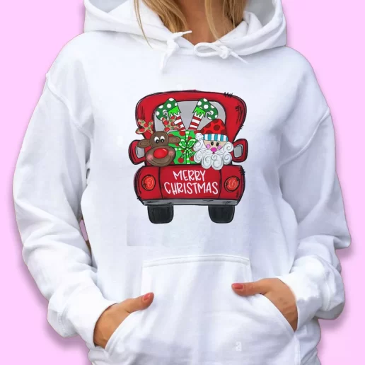 Cute Hoodie Merry Christmas Red Trees Truck Xmas Gift Idea 1