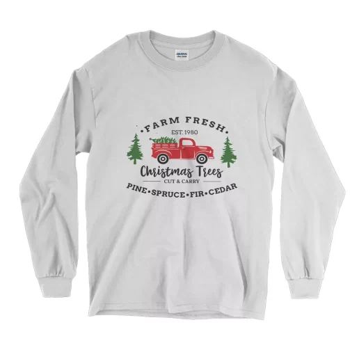 Farm Fresh Christmas Trees Truck Long Sleeve T Shirt Christmas Outfit 1