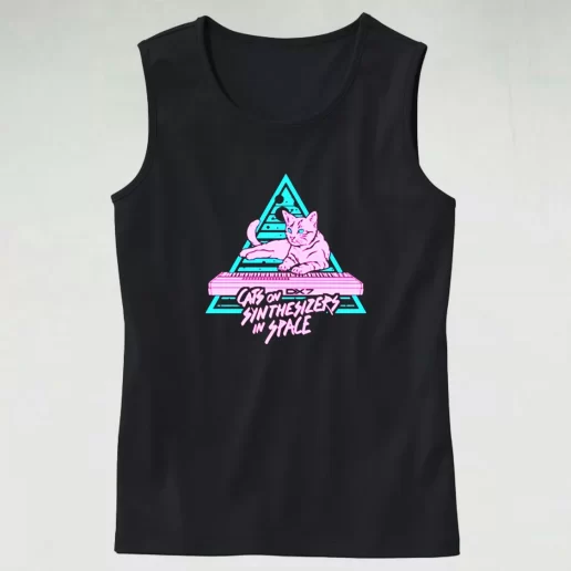 Funny Cats On Synthesizers In Space Aesthetic Tank top 1