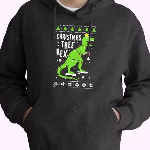 Funny Christmas Tree Rex T Rex Hoodie Xmas Outfits 1