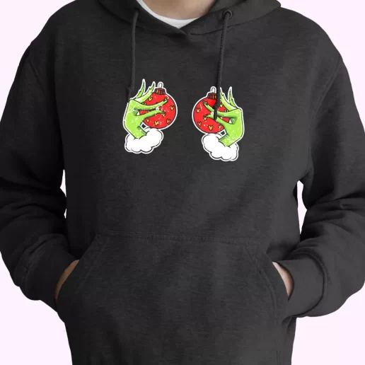 Funny Grinchs Hand Is On The Breast Hoodie Xmas Outfits 1