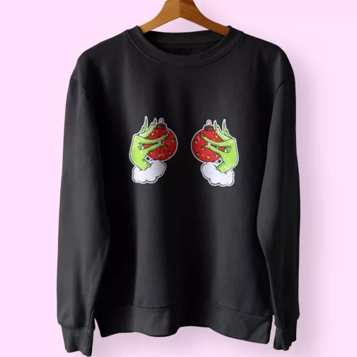 Funny Grinchs Hand Is On The Breast Sweatshirt Xmas Outfit 1