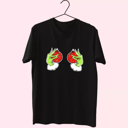 Funny Grinchs Hand Is On The Breast T Shirt Xmas Design 1