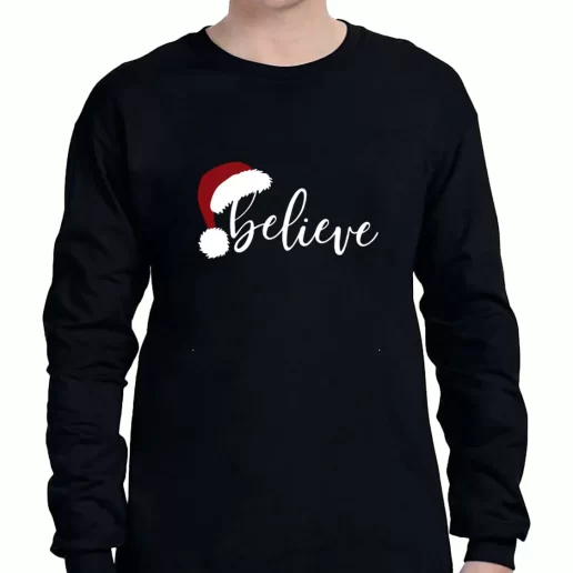 Graphic Long Sleeve T Shirt Believe Santa Hat Xmas Clothing Sale 1