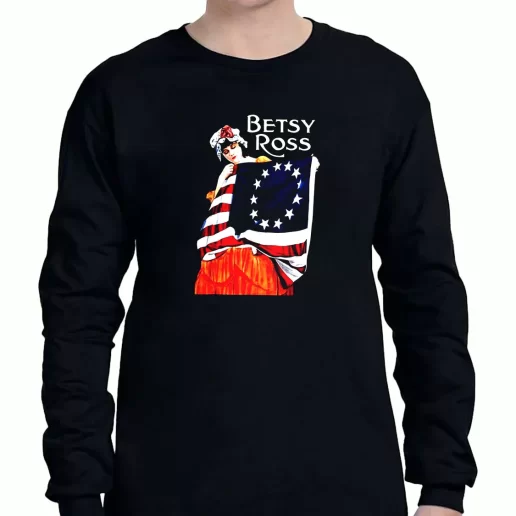 Graphic Long Sleeve T Shirt Betsy Ross American Flag 1776 Art American Veterans Day 1