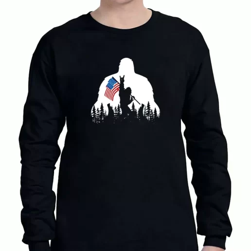 Graphic Long Sleeve T Shirt Bigfoot American Flag American Veterans Day 1