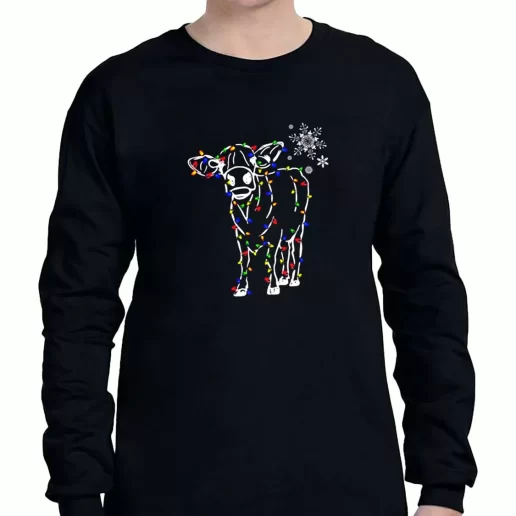 Graphic Long Sleeve T Shirt Christmas Cow Light Xmas Clothing Sale 1